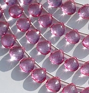 8 inch strand Pink Topaz Gemstone Heart Briolette