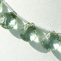 8 inch strand Green Amethyst Gemstone Concave Cut Heart