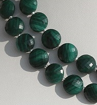 8 inch strand Malachite Gemstone Faceted Coin