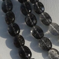 16 inch strand Black Rutilated Quartz  Oval Faceted