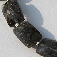 8 inch strand Black Rutilated Quartz  Faceted Rectangles
