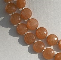 8 inch strand Orange moonstone faceted coin