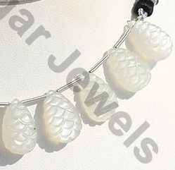 White Moonstone Carved Flat Pear