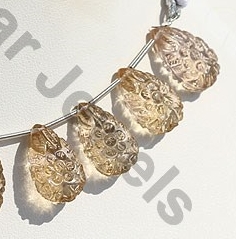 Champagne Citrine Carved Flat Pear