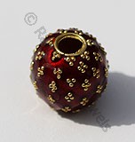 18k Gold Round Red Enamel Beads