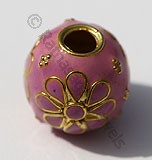 18k Gold Round Pink Enamel Beads