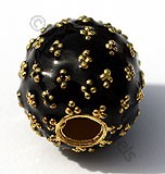 18k Gold Round Black Gold Dots Enamel Beads