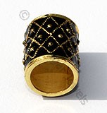 18k Gold Cylindrical Black Enamel Beads