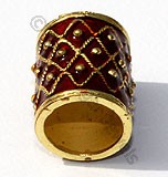 18k Gold Cylindrical Red Enamel Beads