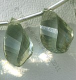 Green Amethyst Gemstone Twisted Tear drops beads