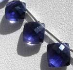Iolite Gemstone Beads Puffed Diamond Cut